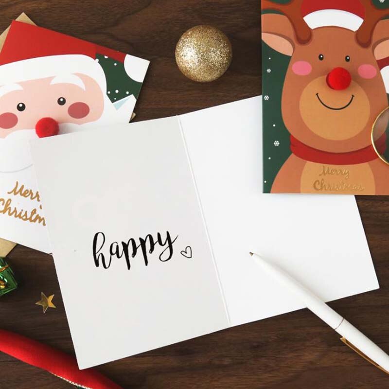 1pc dessin animé noël carte de voeux fête Invitation bricolage décoration carte noël bénédiction carte postale avec enveloppe