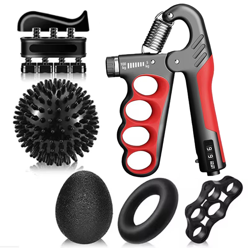5-100kg justerbara handgreppsstyrkestärkare komplett set med mothåll för handled, underarm och handtränare för muskler: Svart