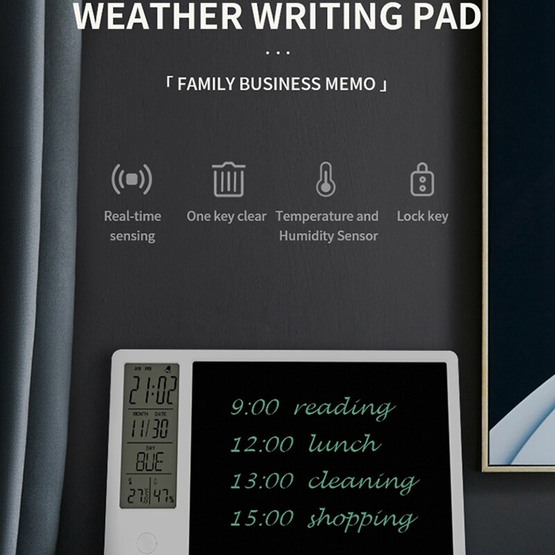 10 Inch Clock Calendar LCD Writing Tablet Digital Graphic Drawing Weather Pad Temperature Humidity Display