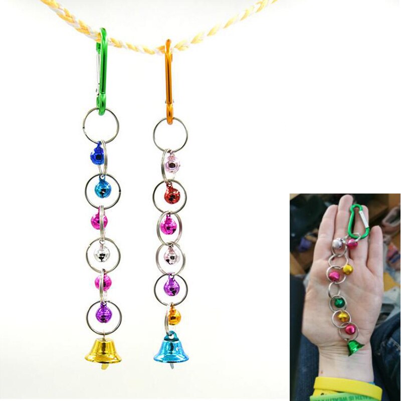 Parrot Bell Toy Funny Colorful Bird Bell Hanging Swing Chain Birds Toy Chewing Bell Bird Cage Accessories Pet Supplies