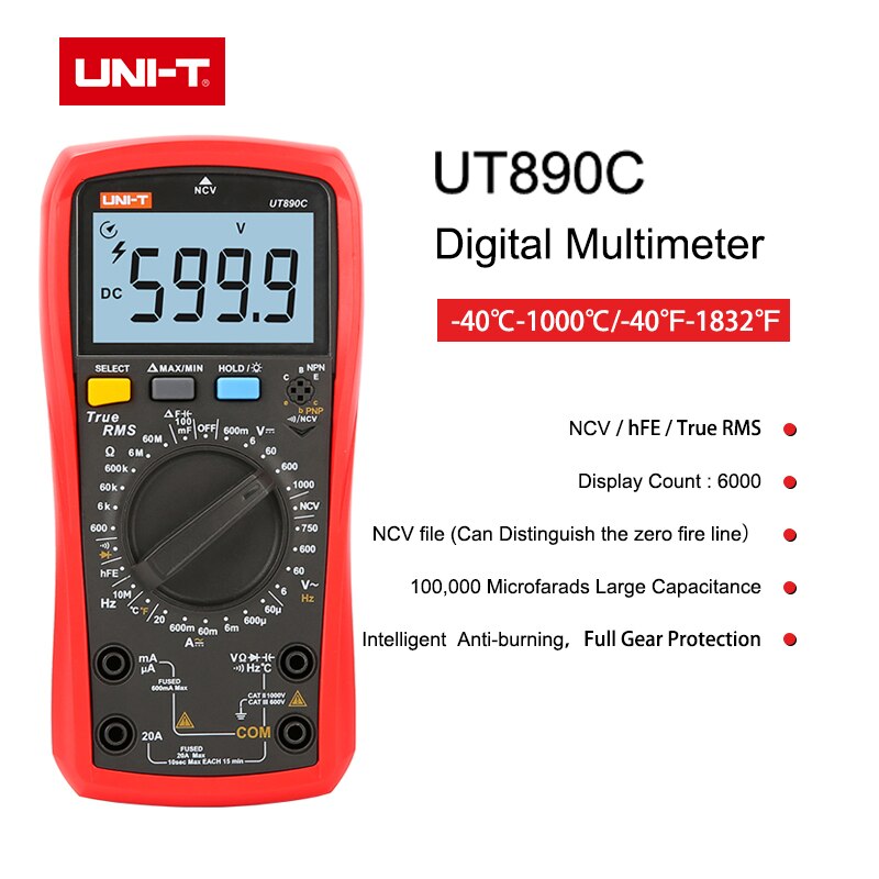 UNI-T Digital Multimeter Voltage Current Tester True Effective Value Measurement 6000 Firewire Detection Frequency Измерение: UT890C
