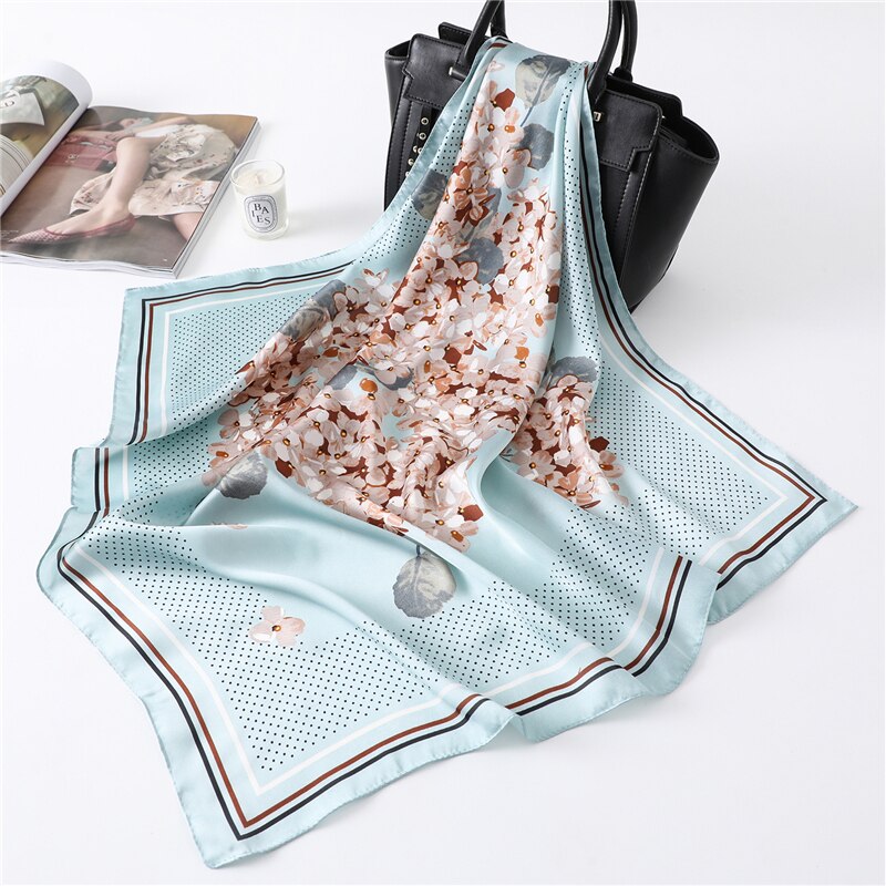 Zomer zijden haarbanden voor dames, sjaals met bloemenprint, foulards, hoofddoeken, bandana's en stropdassen