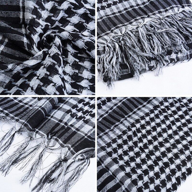 Écharpe pied de poule arabe pour femmes, longue en cachemire, épais et doux et avec pompon, à la , blanc et noir, collection