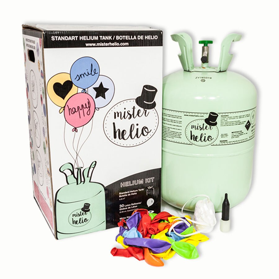 Bombona de Helio Desechable, botella de Helio para 30 Globos Incluidos, Mister Helio