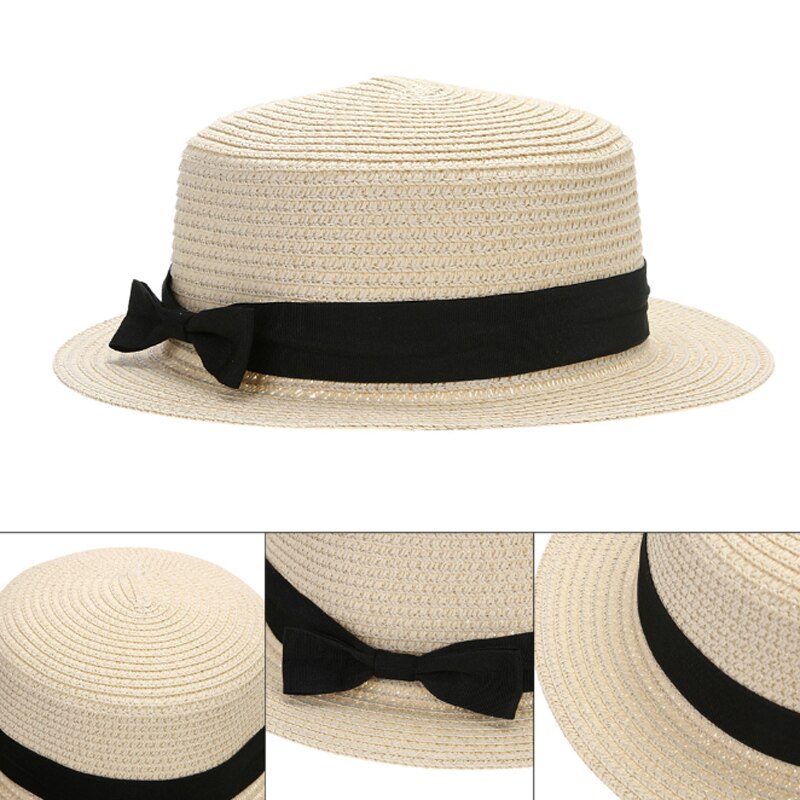 Dames Platte Boog Strooien Hoed Zomer Zonnehoed Voor Vrouwen Meisjes Casual Beach Fedora Hoed