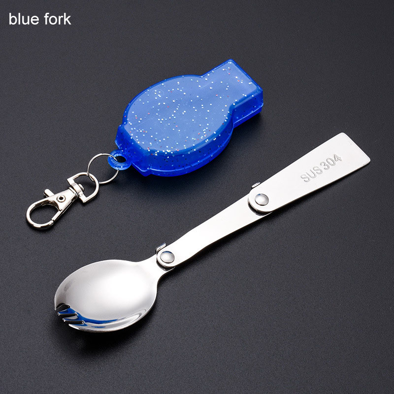 Haushalt küche tragbare löffel und gabel integrierte Dual-zweck klapp gabel löffel edelstahl küche zubehör: Blau Gabel