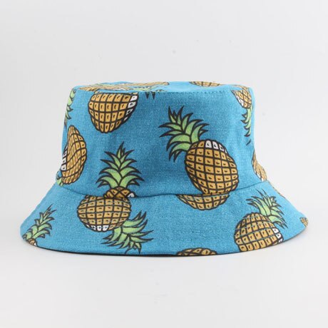 Panama Bucket Hat Men Women Summer Bucket Cap Banana Print Bob Hat Hip Hop Gorros Fishing Fisherman Hat: pineapple blue