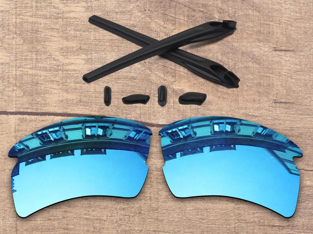 Vonxyz 20 + opções de cores polarizadas lentes de substituição & nariz almofadas orelha meias de borracha kit para-oakley flak 2.0 xl oo9188 quadro: Ice Mirror