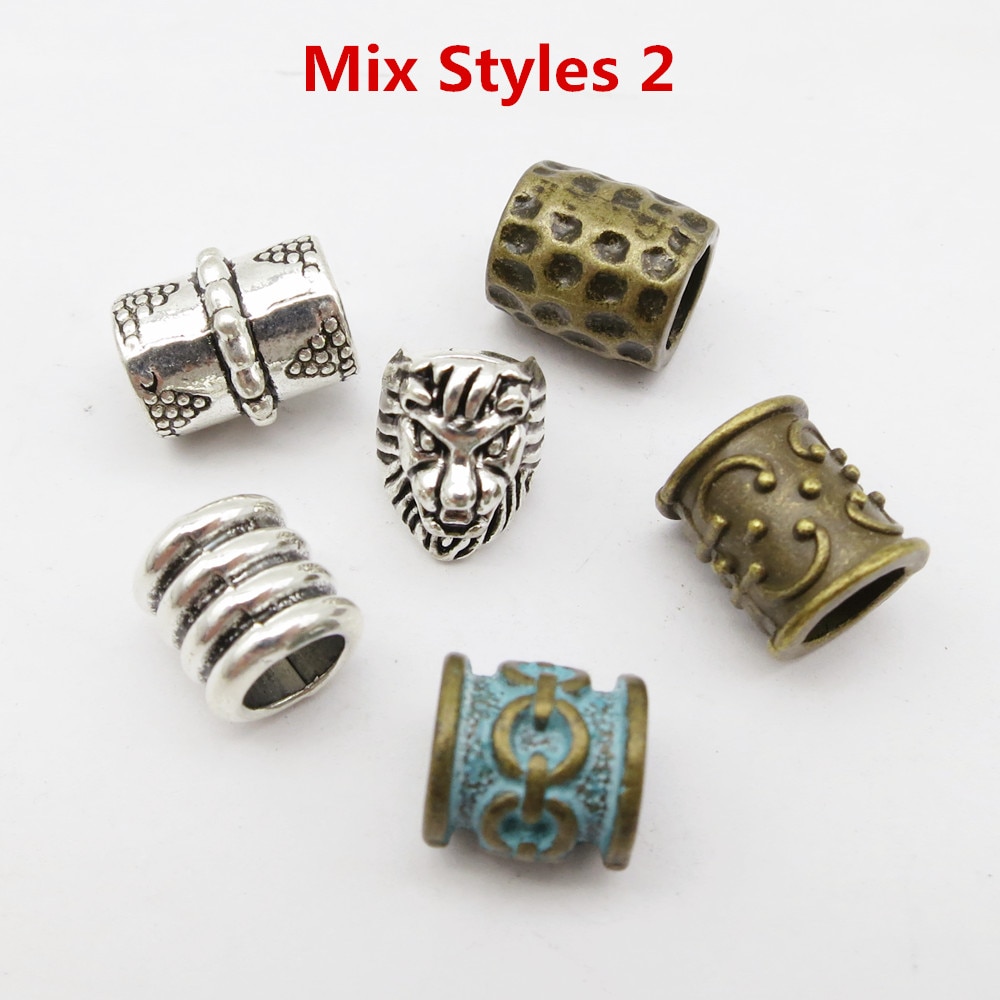6 stk blanding metall viking rune hår flette dreadlock skjegg perler ringer tube for menn kvinner hår tilbehør