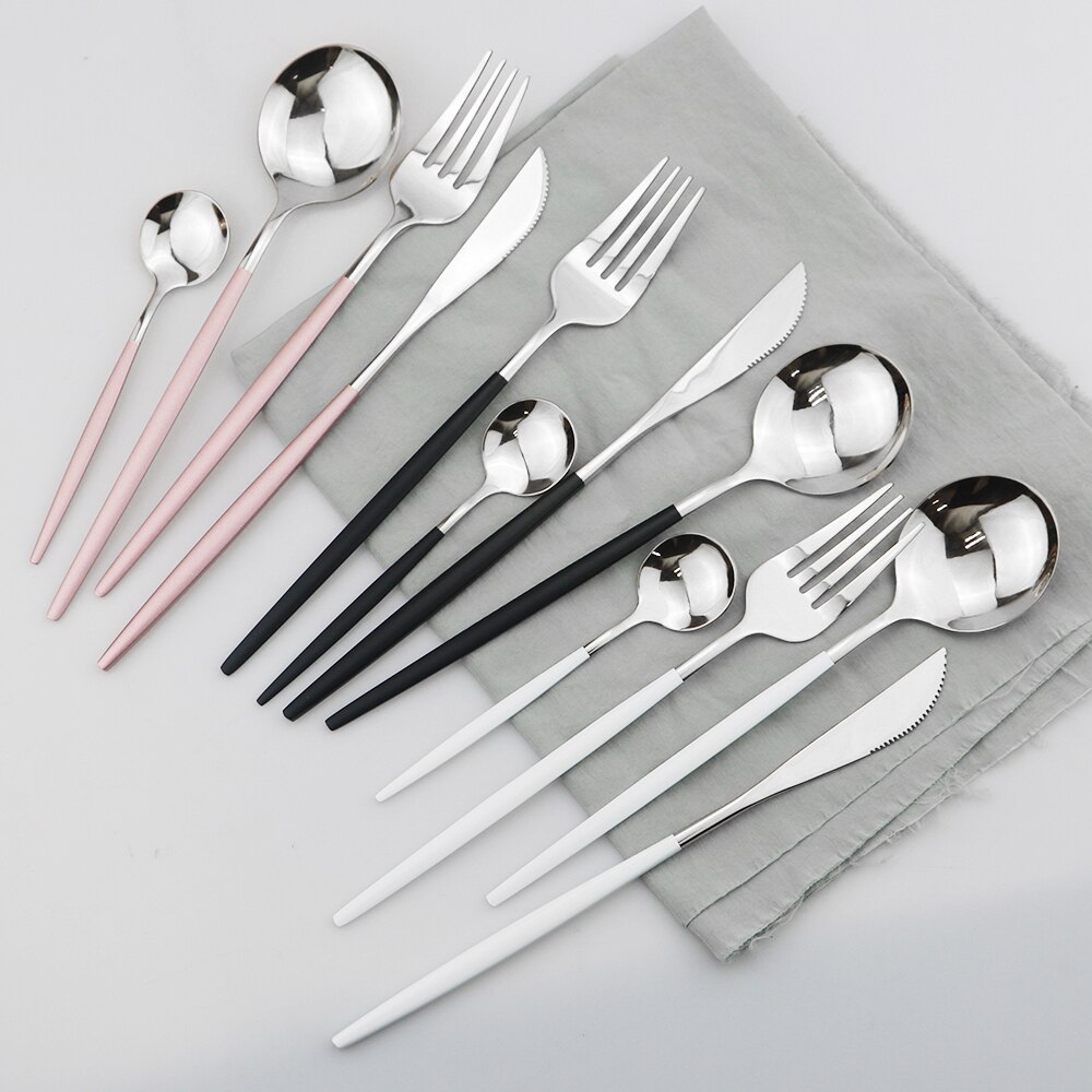 24Pcs Green Silver Cutlery Set Stainless Steel Dinnerware Set Knives Forks Spoon Dinner Tableware Set Kitchen Party Flatware Set