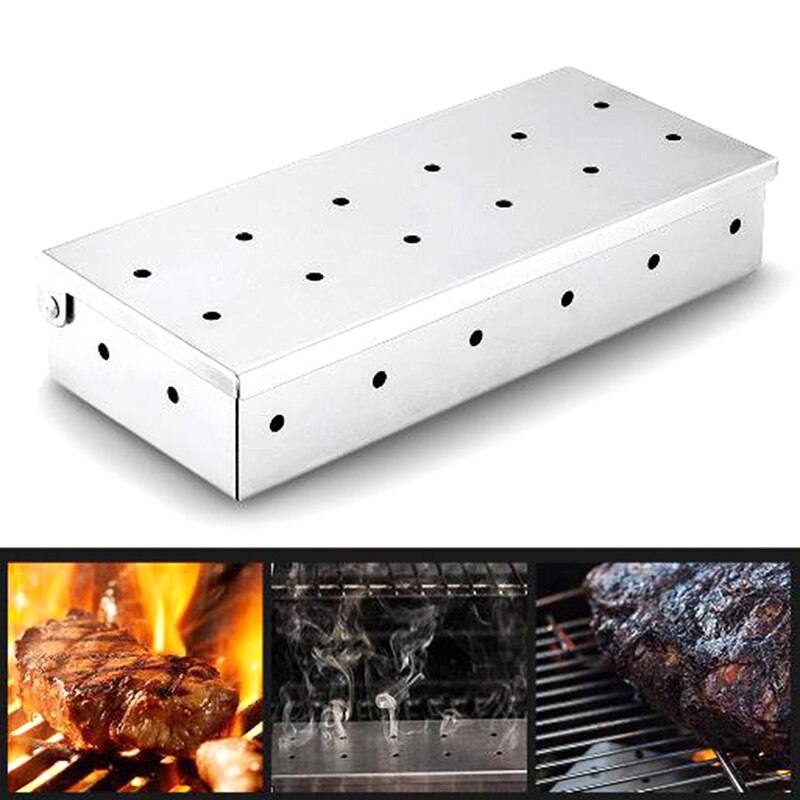 Washable And Foldable Stainless Steel Smoke Box BBQ Smoke Box Wood Chip Smoker For Meat Smoking Barbecue