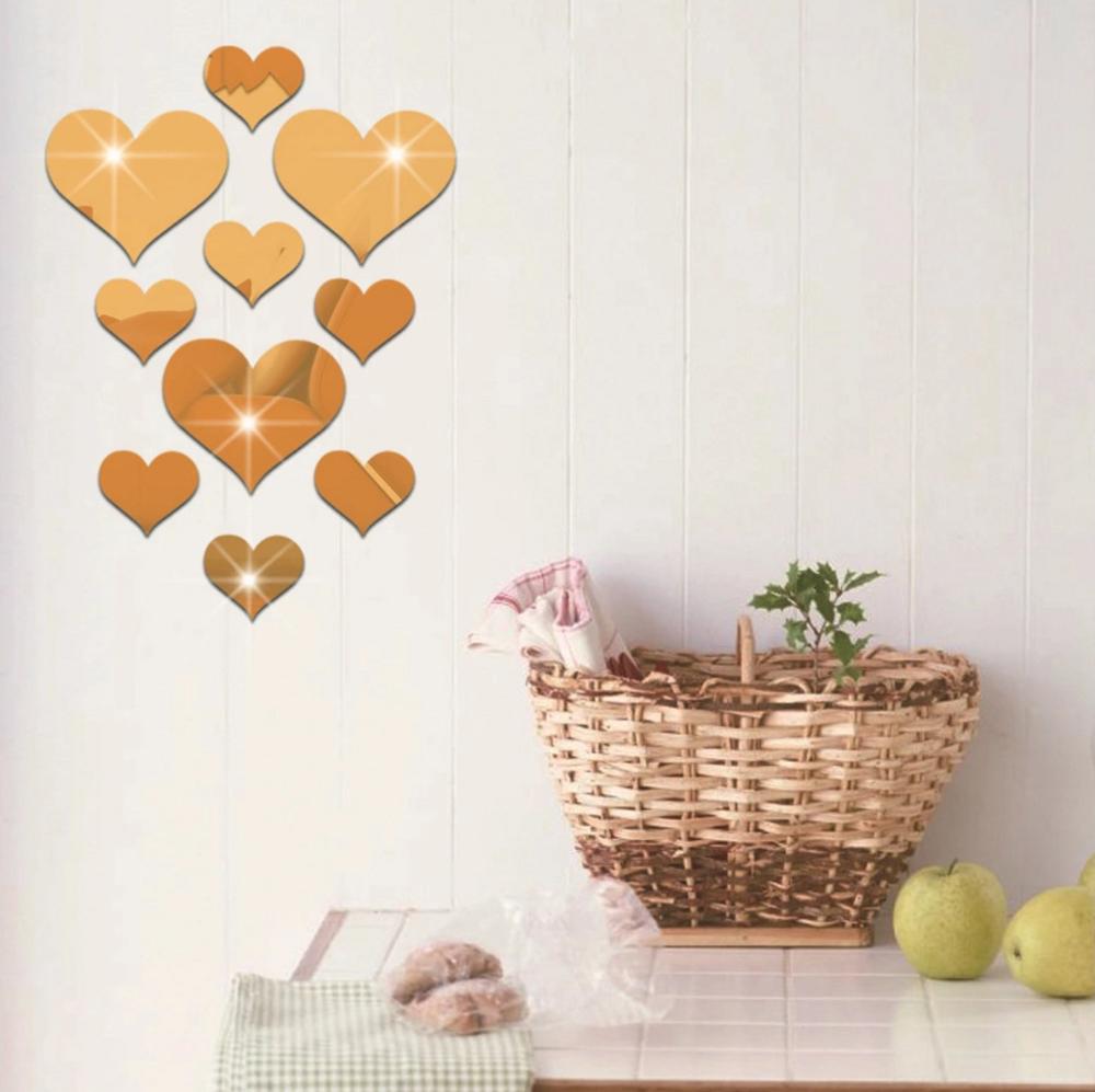 Kærlighedsspejl wallstickers dekorativ baggrundsvæg akryl spejl 3d stereo hjerte spejl wallstickers