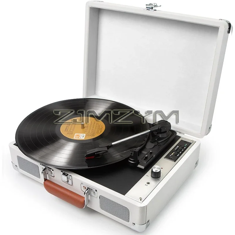 Reproductor de discos de vinilo portátil vintage, tocadiscos de tres velocidades ajustables Bluetooth 5,0 con salida de sonido de cubo, tocadiscos pроигры eusтль: Color luz de luna plateada