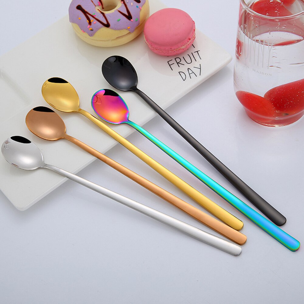 Nueva cuchara de mezcla de acero inoxidable colorido espejo Luz de mango largo té café cucharas lindo Bar cucharas comedor accesorios de cocina