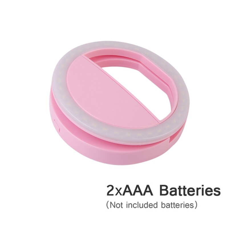 1pc móvil clip de luz selfie flash LED para smartphone móvil portátil redondo selfie linterna espejo: Pink