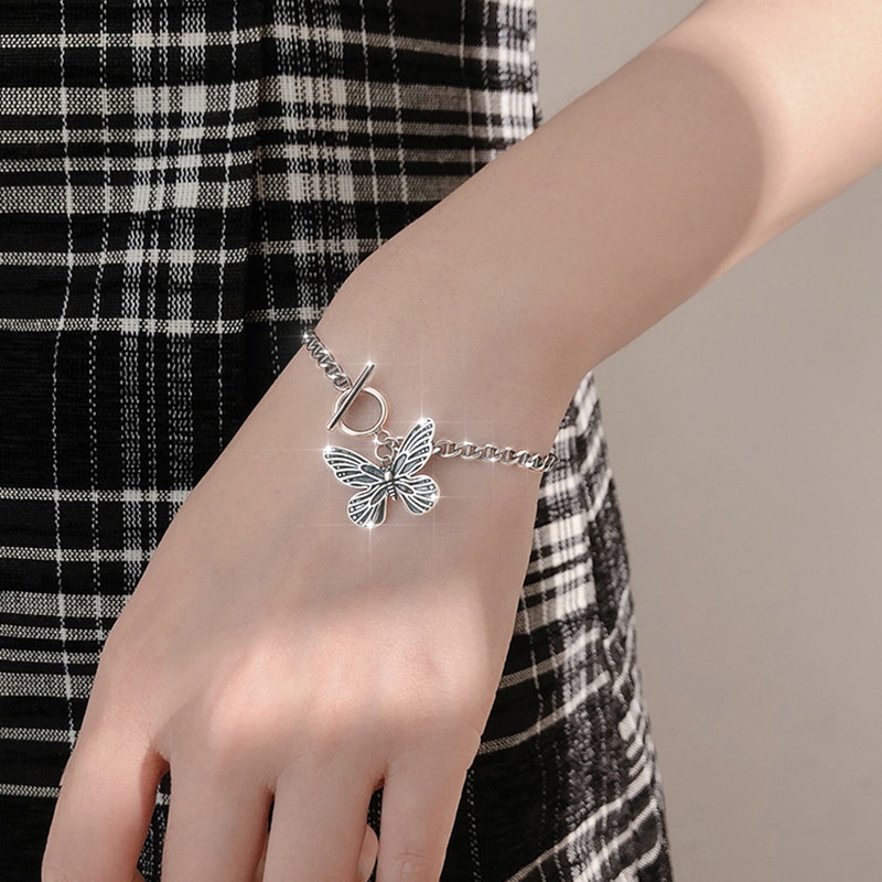 JUWANG 925 Sterling Silver Butterfly Bracelet for Women Girl Bling Silver Pulseras Brasselet