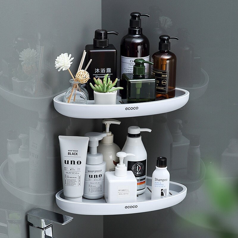GESEW-estante de almacenamiento esquinero para baño, estantes de almacenamiento multifunción, organizador drenable para el hogar, accesorios de baño: Gray