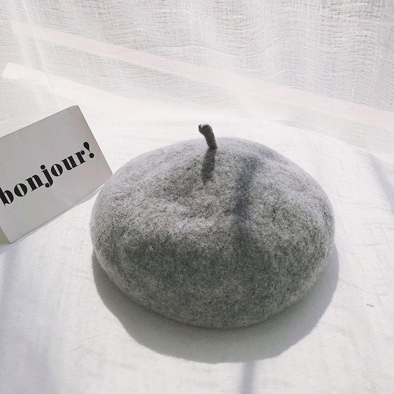 Cashmere Berets Hats Winter Warm Wool Berets Autumn Winter Vintage Female Hat Warm Cap Female Lady Girls Khaki Beige Red Yellow: Light gray
