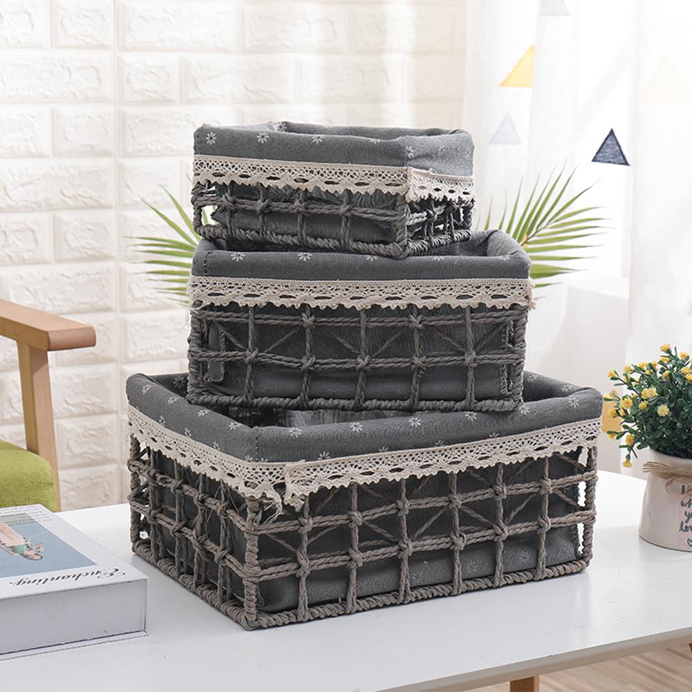 3 uds. Cesta de almacenamiento de mimbre cesta de almacenamiento a prueba de polvo diversos organizador de Juguetes Para el cuarto de baño cestas de organizador hechas a mano