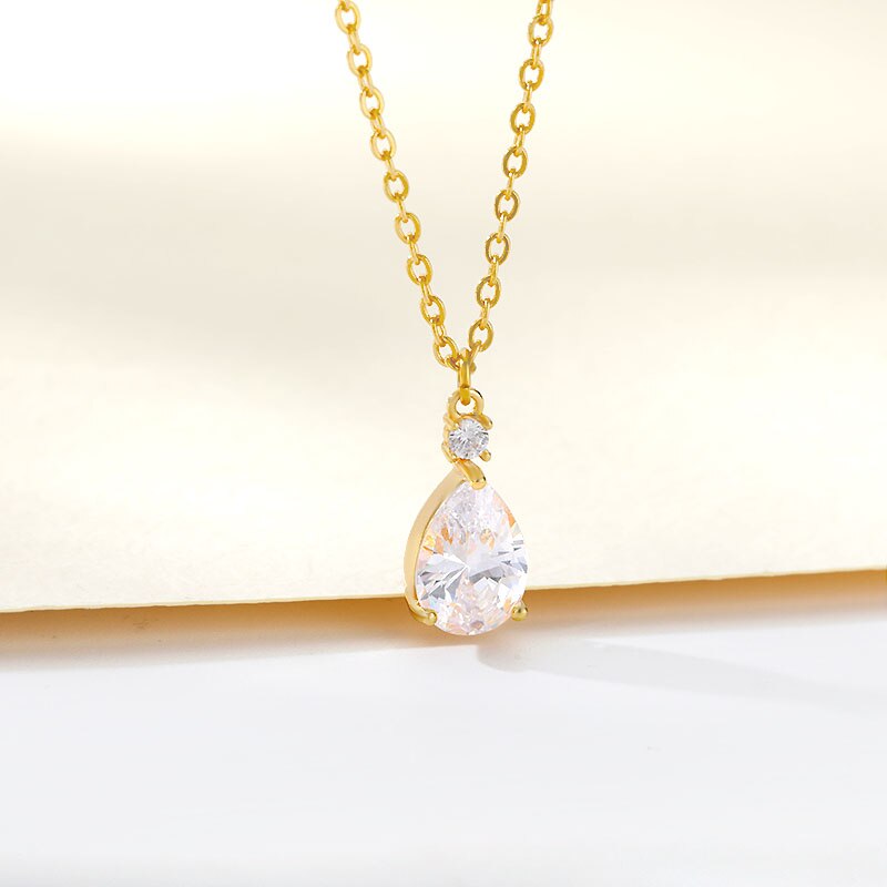 ICFTZWE kubisch Zirkon Wasser Tropfen Anhänger Halsketten Für Frauen Kristall Waterdrop Halskette Hochzeit Schmuck Zubehör