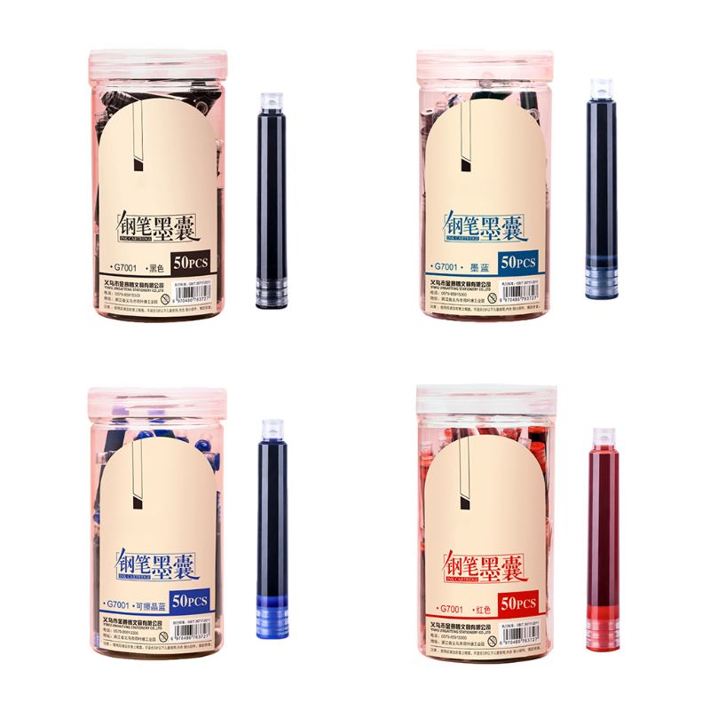 50pcs Fountain Pen Ink Cartridges Sac Refill Calligraphy Writing Stationery School Office Supplies 4 Colors