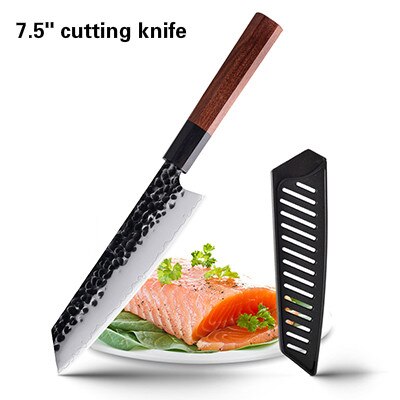 7 stk køkkenkniv sæt japanske kokknive 7 cr 17 rustfrit stål kød med høj kulstof santoku paringkniv meget sharf: 7.5 tommer skæring