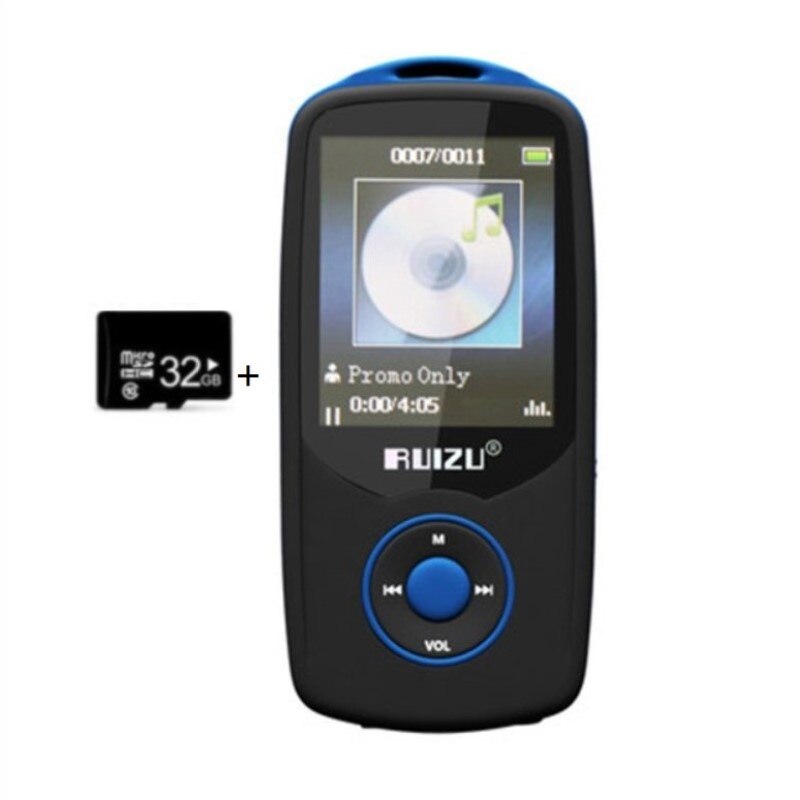 RUIZU X06 sans fil Bluetooth Sport MP3 lecteur de musique sans perte 8GB 1.8 "peut jouer 100 heures enregistreur FM Ebook Support 64GB TF carte: blue with 32gb