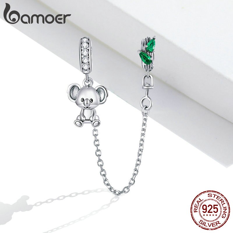 Bamoer 925 sterlina d'argento koala Fascino Della Catena di Sicurezza per Originale D'argento Del Serpente Del Braccialetto Donne Gioielli FAI DA TE Accessori SCC1523