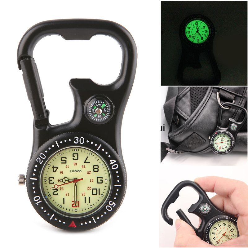 Rotsklimmen Karabijnhaak Lichtgevende Horloge Hangen Gesp Kompas Flesopener Analoge Weergave Quartz