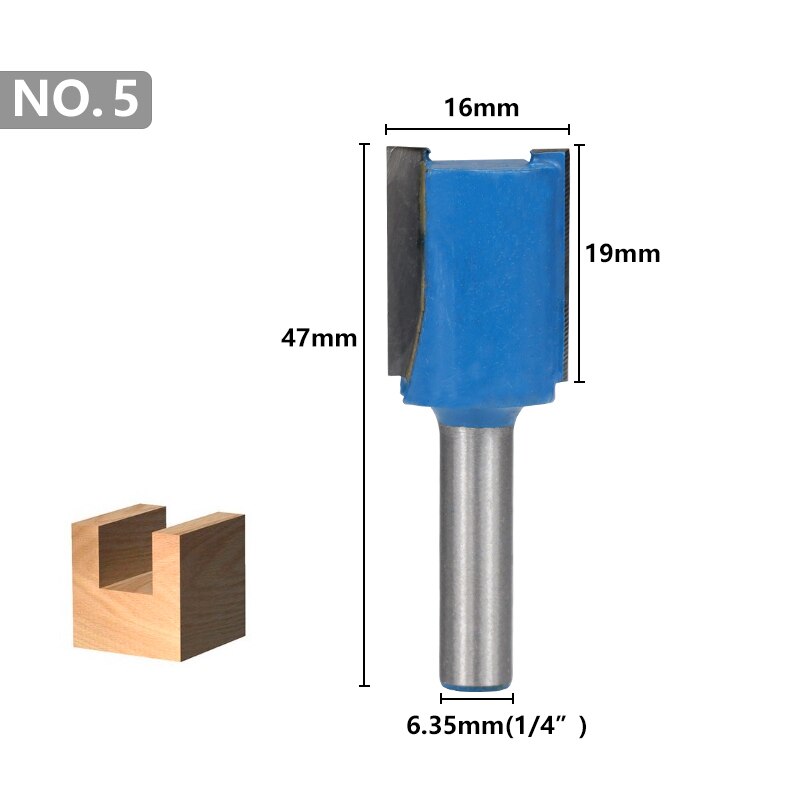 2 räfflor rakt ändfräskantfräsbits 8mm 1/4 skaft volframkarbidfräsbitar trägraveringsbitar flush trimfräsbit: Nr .5