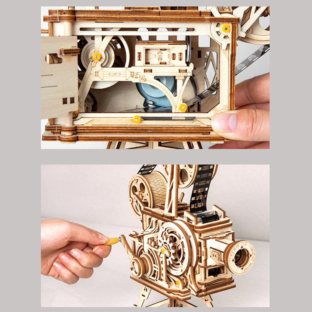 Hand Crank Diy 3D Film Projector Houten Model Building Kit Montage Vitascope Speelgoed Cadeau Voor Kinderen Volwassen