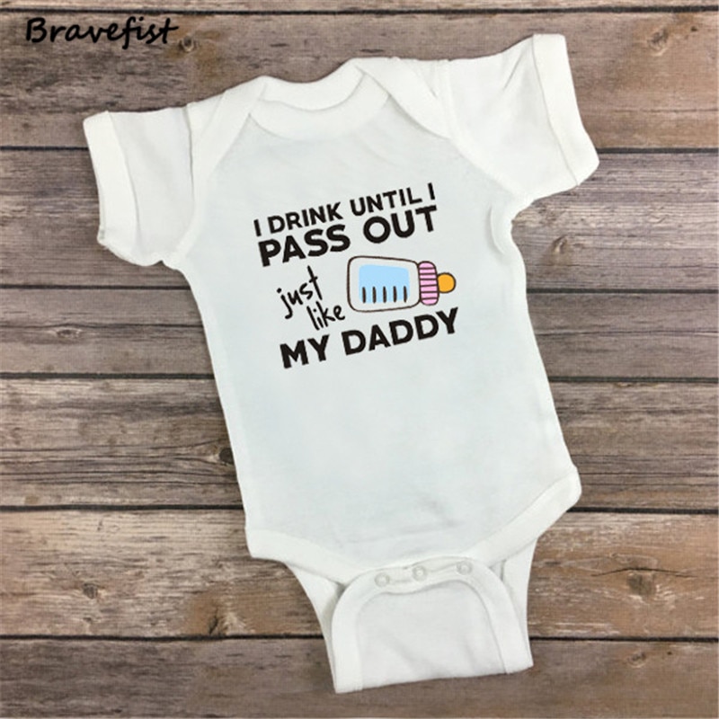 Summer Bodysuit White Baby Onesie Pass Out My Daddy Letter Print Short Sleeve Bodysuit Baby Newborn One Piece Child Jumpsuits