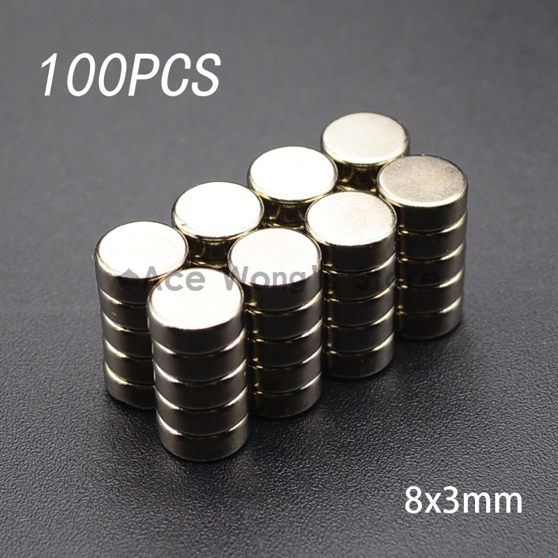 100 stks Neodymium 8mm X 3mm Disc Mini Zeldzame Aarde N50 Sterke Magneten Craft Modellen Circulaire magneet Permanente magneet