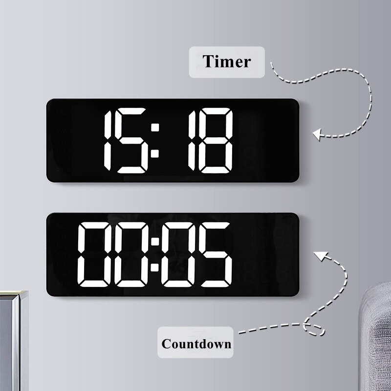 Large Digital Wall Clock Temp Date with Remote Control Power Off Memory Desktop Table Clock Wall-mounted Dual Alarms LED Clocks