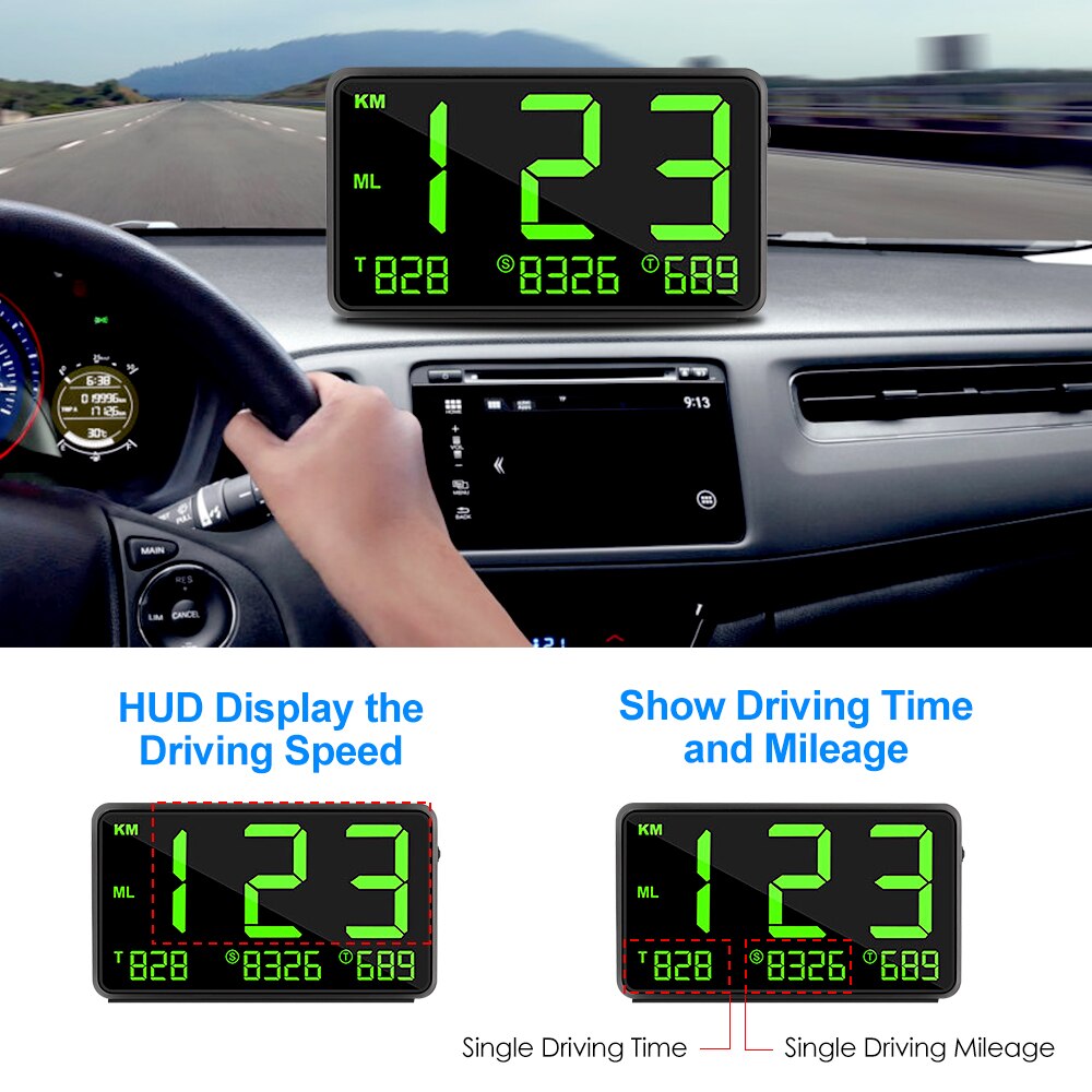 Car GPS Speedometer HUD Display Automatic Record Mileage 4.5 Inch Headup Display Overspeed Alarm Plug and Play Adjust Brightnes