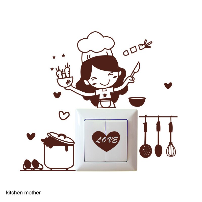 Light Switch Sticker DIY Kitchen Warmly Decorated Wall Stickers Vinyl Wall Decal Waterproof Living Room Socket Bathroom Bedroom: kitchen mother