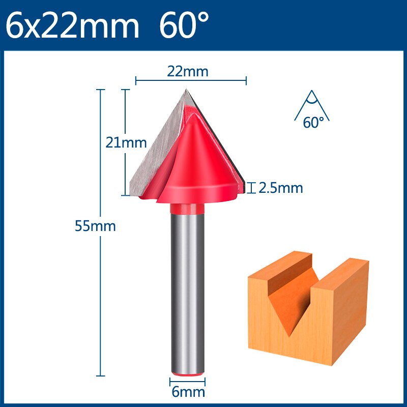 Xcan 6mm jyrsinterä v muotoinen urajyrsin kovametallikaiverrusterä puuntyöstöterä: 6 x 22mm 60d