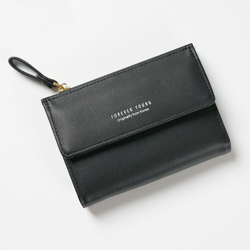 Dames portemonnee mini clutch tas pu leer effen kleur portemonnee creditcardhouder kaartverpakking: Zwart