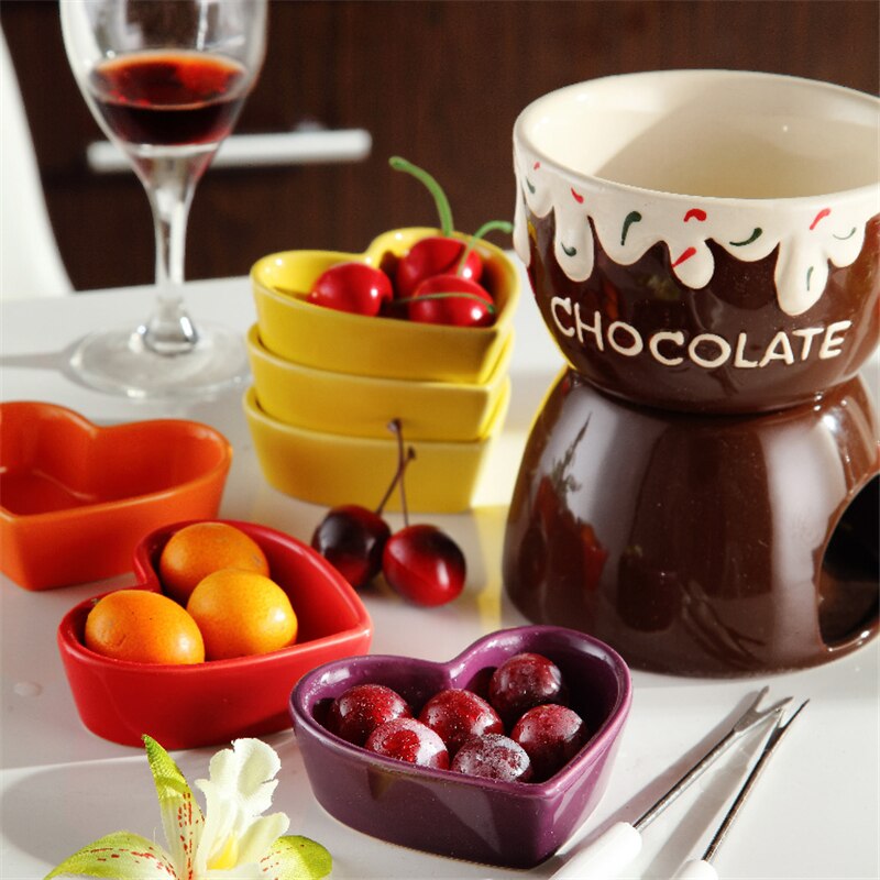 Coffee Ice Cream Pot Cute Chocolate Fondue Set Cheese Pot Ceramic Fruit Ice Cream Cup Bowl Furnace Party Cooking Ware