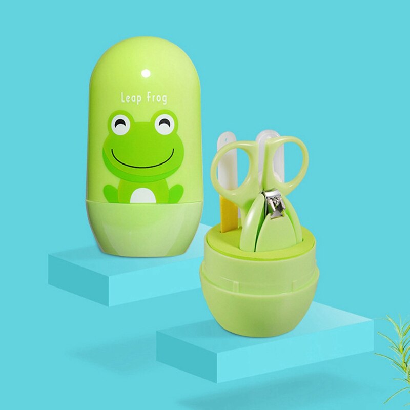 4 unids/set de Kits de cuidado de la salud para bebés juego de cuidado de uñas para bebés, tijeras para cortar uñas, caja de almacenamiento de animales de dibujos animados