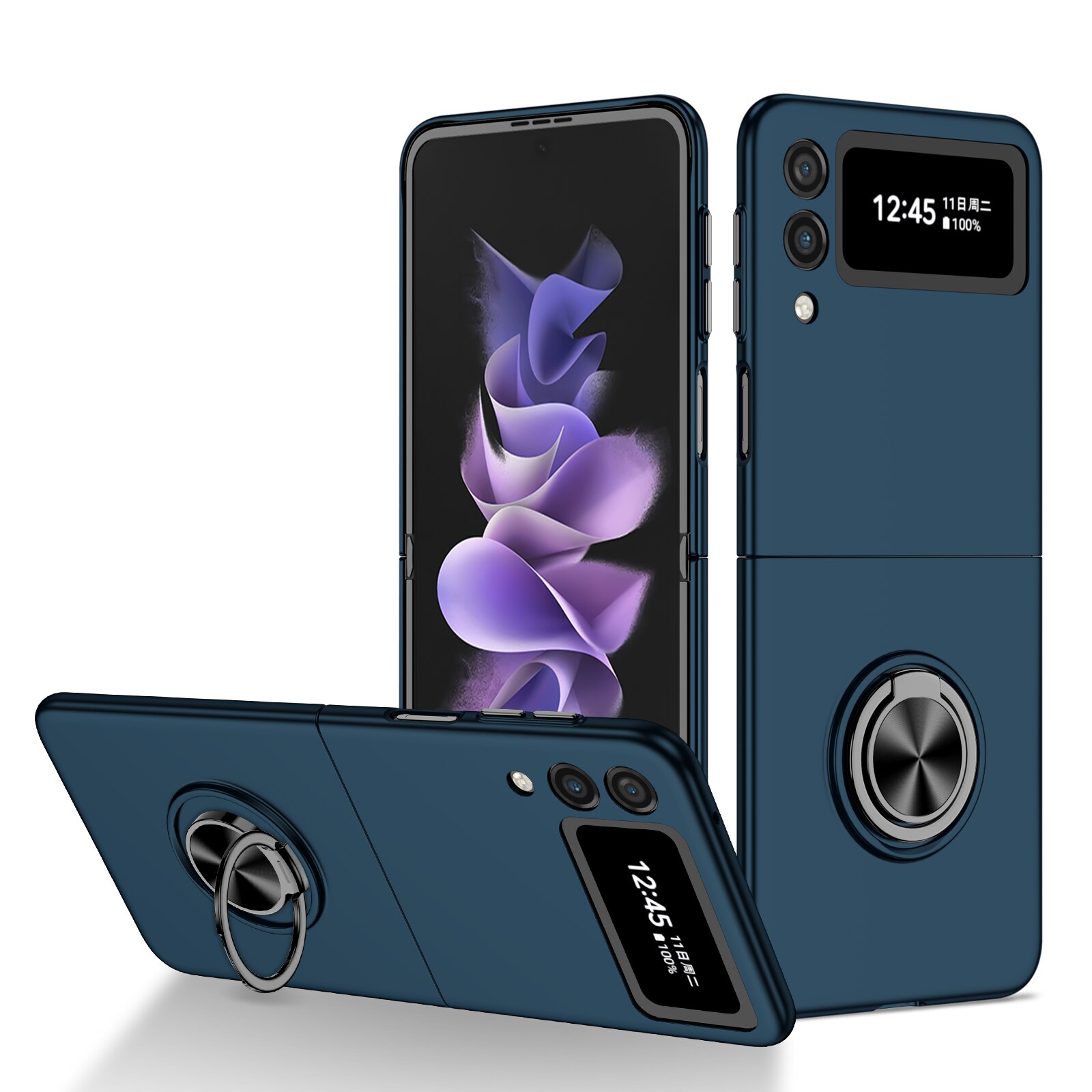 Funda con anillo antiarañazos para Samsung Galaxy Z Flip 3 5G Flip3, funda protectora antideslizante para Samsung Z Flip 3: for Samsung Z Flip / Azul marino