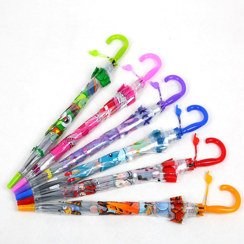 Sunny And Rainy Long-Handle Baby Umbrella Cartoon Children's Umbrella PVC Transparent Multicolor Children's Umbrella