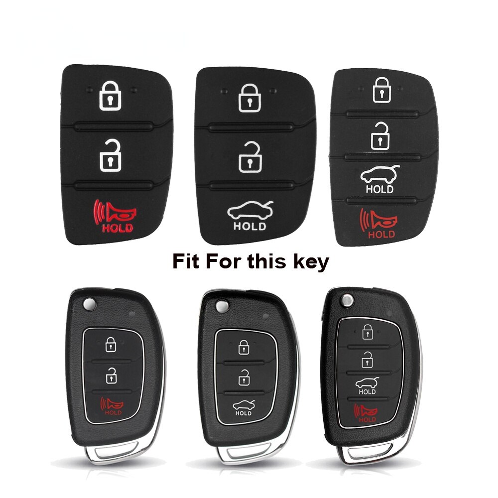 Dandkey 3 4 knapper silikone bil nøgle cover etui gummi pad til hyundai  i30 i35 ix20 ix35 ix45 solaris verna kia rio  k2 sportage