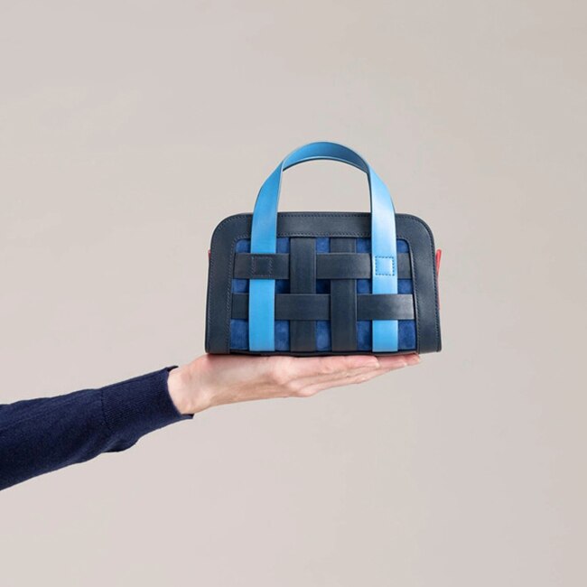 Gepaneelde geweven handtas voor dames, koreaanse kleine vierkante schoudertassen, chique damestas: Diepblauw