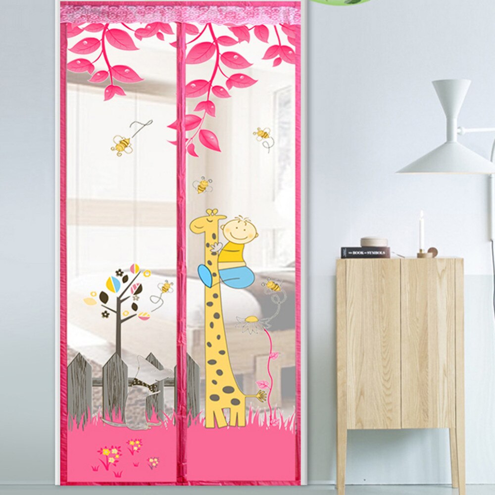 Schattige giraf anti-muggen dichter stofdicht magnetisch gordijn klittenbandsluiting deurgordijn zomer slaapkamer transparant gordijn: A