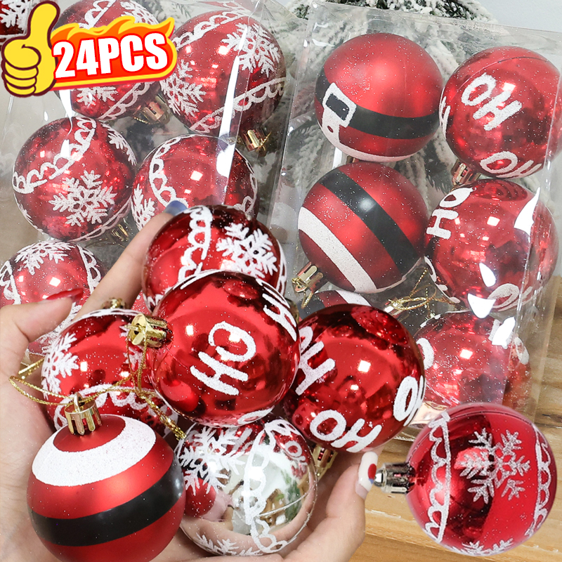 24/6 stuks Plastic Kerstballen Ornamenten DIY Kerstboom Hangende Hanger Rode Kerstballen Set voor Feest Bruiloft Decoratie