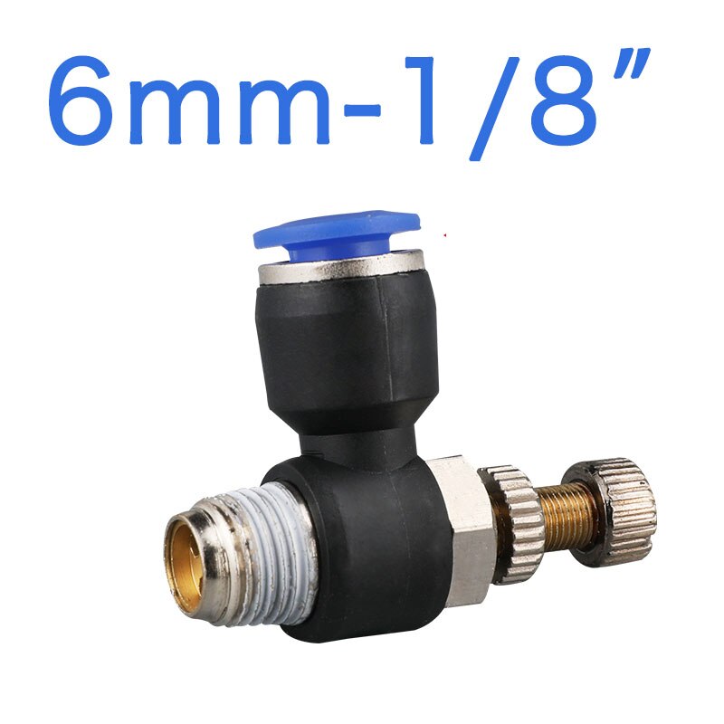 Pneumatic speed flow controller 8mm 6mm 10mm 12mm OD hose tube 1/4 "BSP 1/8" 3/8 "1/2" male Air flow limit valve: SL6-01