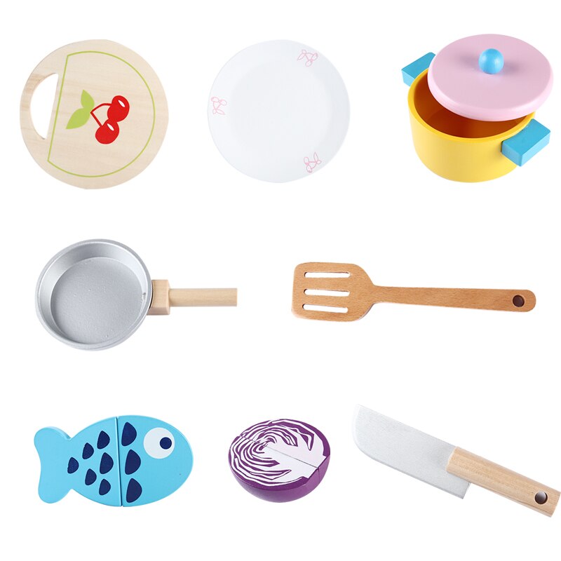 Simulazione del bambino bambola Combinazione Pentole Verdura/Pesce Piatto Caldo Giocattoli di Legno Gioca Cucina Cibo Taglio Prentend Gioca Cibo Compleanno Seme regalo