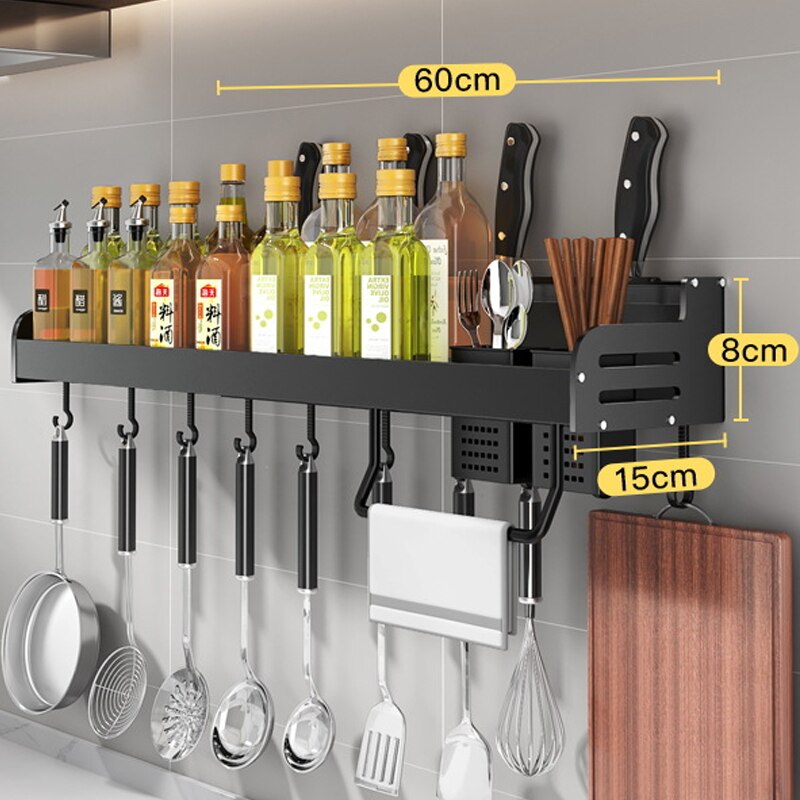 Kichen Wall-mounted Storage Shelf Spice Racks Multifunctional Punch-free Kitchen Shelf Aluminum Save-space Kichen Organizer Rack