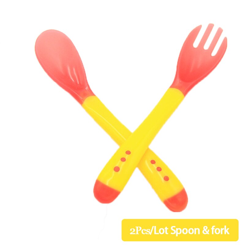 Cuchara tenedor con sensor de temperatura para alimentación de niños, aparato de comedor, cubiertos para niños: YELLOW
